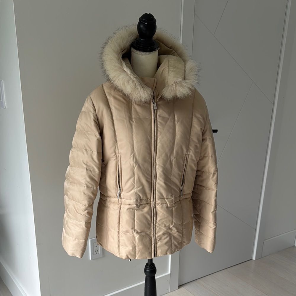 1 Madison Tan Puffer Jacket with Stand-Up Collar and Insulation